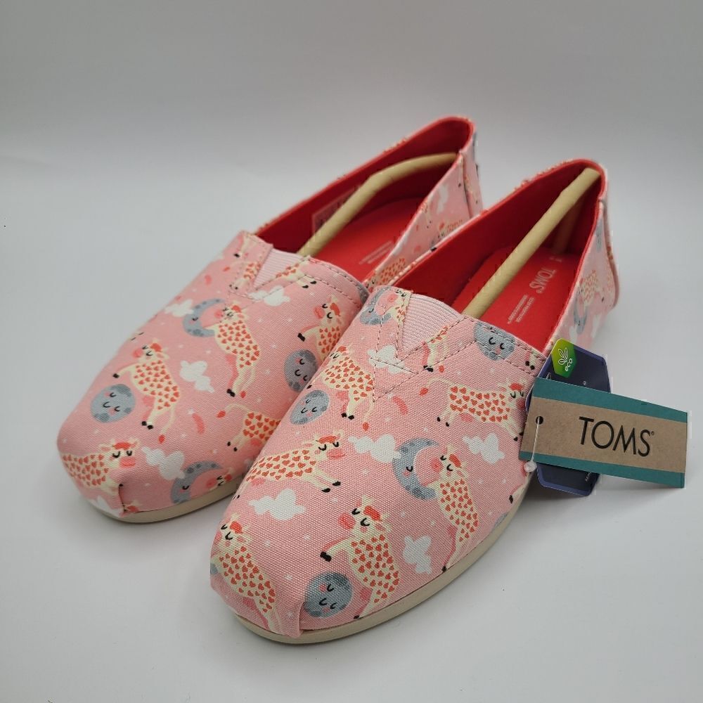 NEW Toms Pink Blossom Over The Moon Cow Print Alpargatas NWT